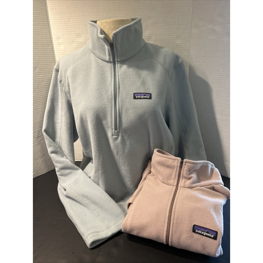 Patagonia Lot Of 2 Women Pullover 1/4 Zip Fleece Jacket Dusty Pink & Blue Sz XL